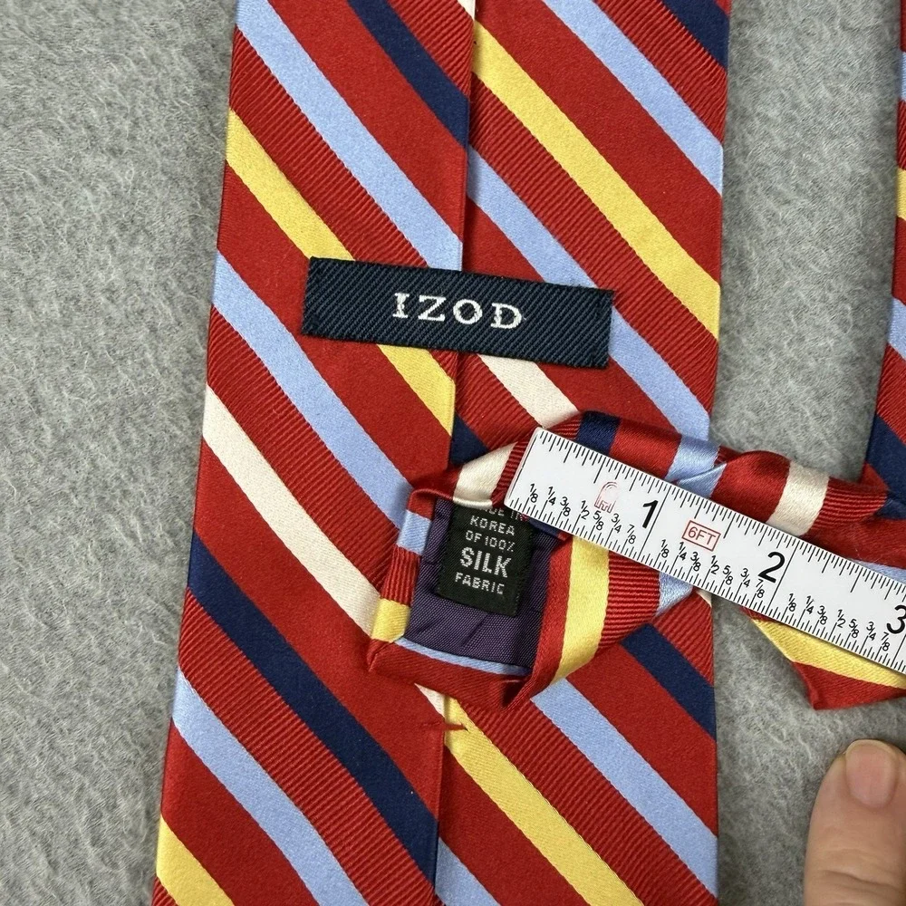 Vintage IZOD 100% Silk Red Blue Stripe Necktie Classic Preppy Tie 58x3.75